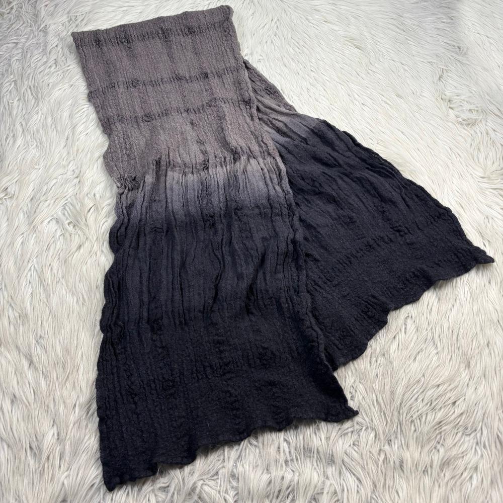 Eileen Fisher Gray Ombre Stripe Textured Wool Scarf Boho Lagenlook Art to Wear